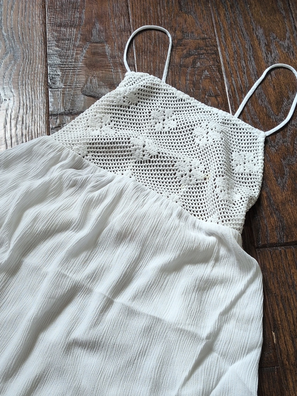 XHILARATION I White Crochet & Lightweight Gauze Swimsuit Cover-Up, M